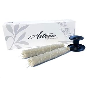 ASTREA 2 Sage & Lavender Candles w/ Holder, Smudge Stick Design, Aromatherapy